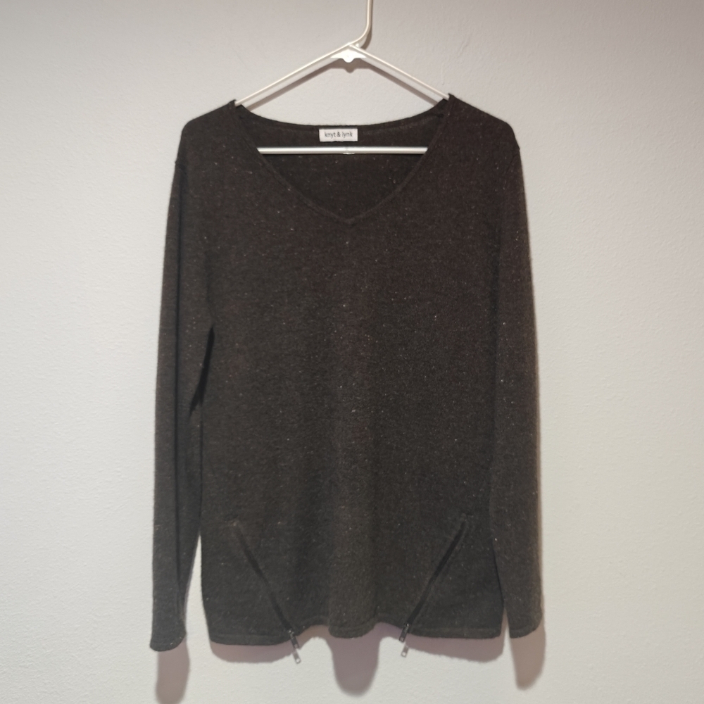 knyt & lynk 100% Cashmere Sweater Medium Chocolate Brown Moto Style Zippers - Picture 2 of 6